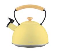 briebe Retro Bouilloire Induction Sifflante 2,3L, Acier Inoxydable, Tout Feux: Plaque Vitrocéramique, Gaz, Électrique, Poignée en Bois Cool Touch, Vintage, Pour Thé, Café, Tea Pot, Jaune