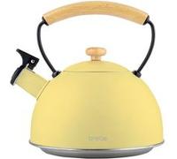 Bouilloire à Induction Théière Sifflet 2,3L Acier Inox. Retro, Poignée en Bois Briebe Pastel Jaune