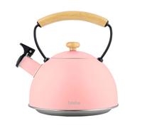 Bouilloire à Induction Théière Sifflet 2,3L Acier Inox. Retro, Poignée en Bois Briebe Pastel Rose