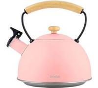 Bouilloire à Induction Théière Sifflet 2,3L Acier Inox. Retro, Poignée en Bois Briebe Pastel Rose 8 G