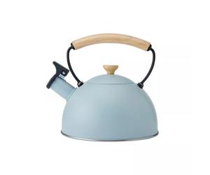 Bouilloire à sifflet 1.6 L bleu ciel manche en bois La Cafetière