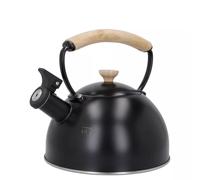 Bouilloire à sifflet 1.6L noire manche en bois La Cafetière