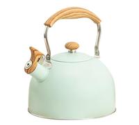 Bouilloire à Sifflet 2,5 L en Acier Inoxydable, Poignée Bois | Poignée Pliable, Alerte Automatique, Chauffage Rapide, Économie D’énergie, Cuisine, Format 3 L, Vert