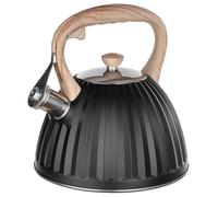 Bouilloire à thé - Bouilloire pour cuisinière - En acier inoxydable - 2,8 litres - Compatible induction et gaz - Poignée en bois avec revêtement souple - Noir