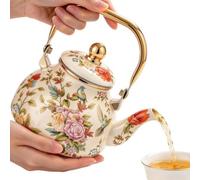 Bouilloire à Thé Émaillée Vintage Bouilloire À Lait Vintage Pour Induction | Théière Boho Pour Cuisinière Au Gaz Pour Femmes Hommes Adultes Seniors Collectionneurs Maison Bureau Cuisine