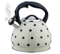 Bouilloire à thé sifflante pour cuisinière 3, 2 litres Bouilloire à thé en acier inoxydable Théière pois avec poignée ergonomique Cool Touch Beige, utilisation estivale