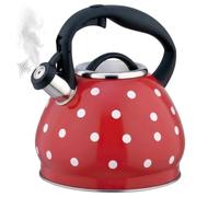 Bouilloire à thé sifflante pour cuisinière Bouilloire à thé en acier inoxydable de 3, 2 litres Théière pois avec poignée ergonomique Cool Touch Rouge, Utilisation d'été