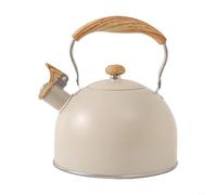 Bouilloire à thé sifflante pour cuisinière, théière en acier inoxydable de 2,5 litres avec poignée en bois, cuisson rapide, sifflet, induction gaz électrique, blanc crème