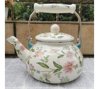 Bouilloire à thé vintage en émail avec poignée froide pour cuisinière de cuisine - Motif floral - En porcelaine émaillée
