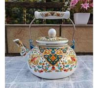 Bouilloire à thé vintage en émail avec poignée froide pour cuisinière de cuisine - Motif floral - En porcelaine émaillée