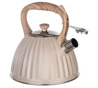 Bouilloire - Bouilloire à gaz avec sifflet - En acier inoxydable - Compatible avec les plaques à induction et au gaz - Poignée en bois avec revêtement Soft-Touch - 2,8 litres - Beige