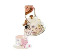 Bouilloire - Bouilloire rétro - 22,5 x 19,8 cm - Bouilloire sifflante en acier inoxydable 3 L à motif floral - Poignée ergonomique