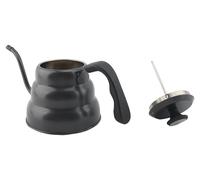 Bouilloire en acier inoxydable pour café filtre, à col de cygne, avec thermomètre, pour plaques de cuisson au gaz ou à induction, noire, 1 litre