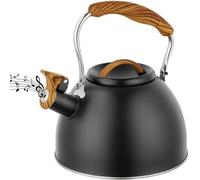 Bouilloire en acier inoxydable Unyqoos® de 3 litres – avec sifflet, compatible avec tous les types de plaques de cuisson (induction, gaz, vitrocéramique), poignée en bois, base à chauffage rapide