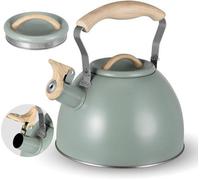 Bouilloire en acier inoxydable Unyqoos® de 3 litres, compatible avec les plaques à induction, avec couvercle amovible, bec verseur, poignée pliante résistante à la chaleur avec imitation bois, pour le