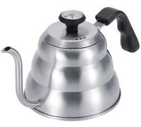 Bouilloire en acier inoxydable Unyqoos® Zwanenhals, capacité de 1 litre, avec thermomètre et poignée ergonomique, couleur argent, compatible avec les plaques de cuisson à gaz, électriques et à inducti