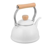 Bouilloire en Émail Blanc Base Induction 1,4 L, avec Poignée Bois | Intérieur Émaillé, Large Ouverture et Bec Verseur Large, Nettoyage Facile, Style Vintage pour Thé et Lait