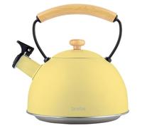 Bouilloire rétro, 2,3 litres, en acier inoxydable, avec manche en bois, compatible induction, couleur jaune