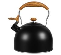 Bouilloire Sifflante 2,5 L en Acier Inoxydable Poignée Bois | Chauffe Rapide, Poignée Rabattable, pour Cuisinière et Boissons Chaudes, Finition Noire Élégante