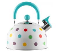 Bouilloire sifflante en acier inoxydable 2,5 L à pois colorés, for cuisinières à gaz et électriques, théière de camping, poignée pliable