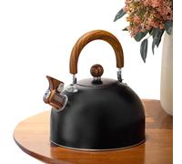 Bouilloire sifflante en acier inoxydable 3 l - Bouilloire de style européen | Poignée avec grain de bois et protection contre les brûlures | Vaisselle de cuisine noire exquise pour bar familial