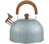 Bouilloire sifflante en acier inoxydable martelé, avec poignée en bois, grande capacité 2L/3L/4L, fond plat pour cuisinière à induction et à gaz (bleu)