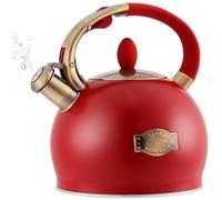 Bouilloire sifflante en acier inoxydable rouge, 3 L, avec poignée ergonomique, compatible avec toutes les sources de chaleur, idéale pour la cuisine ou le camping.