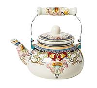Bouilloire Vintage pour Induction, Gaz & Bois, 2,4L, Motif Fleur | Théière Acier Émaillé Poignée Résistante à la Chaleur-Céramique