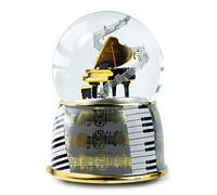 Boule à Neige Musicale/boîte à Musique animée avec Globe en Verre, Base en Porcelaine, Piano à Queue tournant, Paillettes et mécanisme Musical de 18 Notes (Réf: 11001) - Concerto n°5 (Beethoven)