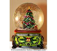 Boule à Neige Musicale de Noël avec boîte à Musique, Globe en Verre, Sapin de Noël, Neige, Paillettes et mécanisme Musical à Ressort de 18 Notes (Réf : 49028) - Mon Beau Sapin