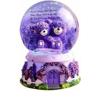 Boule à Neige Musicale LED - Boule de Cristal Ours Violet avec Base en Résine, Cadeau Parfait pour Mariage, Noël et Anniversaire