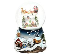 Boule à neige XXL - Avec rotation, tourbillons de neige et musique - Ø 12 cm - Traîneau de rennes - Musique de Noël