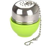 Facklemann 49130 Boule à thé ovale avec support, boule à thé, infuseur à thé, infuseur de tisane, Acier inoxydable, ABS, Vert, Argenté, 4 x 4,5 cm