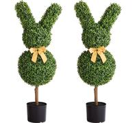 Boule artificielle en buis en forme de lapin, lot de 2 boules en faux buis de 914 mm, arbre en soie synthétique d'aspect réaliste, montage facile pour décorer le porche, le patio extérieur, le jardin,