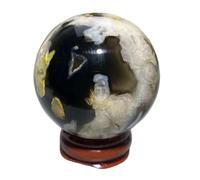 Boule d'agate de Fleur Cerisier Rose Noir en Cristal Naturel, sphère Pierre Brute d'échantillon minéral présente (48,9 mm)