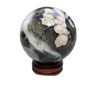 Boule d'agate de Fleur Cerisier Rose Noir en Cristal Naturel, sphère Pierre Brute d'échantillon minéral présente (48,9 mm)