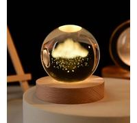 Boule de cristal 3D veilleuse,base en bois boule de verre veilleuse,espace d'affichage de fantaisie LED,chambre à coucher et décoration de bureau. (Pluie de nuages)