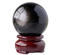 boule de cristal, Boule de cristal d'obsidienne en argent naturel, sphère pierre ronde polie, boules pierres précieuses guérison(55mm)