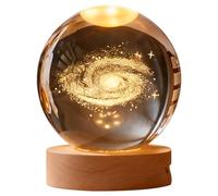 Boule de cristal galaxie 3D avec base en bois massif, veilleuse en forme de sphère K9 gravée, décoration de bureau, alimentation USB, globe en verre de 6 cm pour décoration de chevet ou de bureau