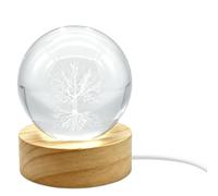 Boule de Cristal Veilleuse 3D,Lampe Boule Cristal Lumineuse de Arbre de Vie | Lampe Boule Decorative en Verre vec LED Base en Bois,Décoration de Chambre,Cadeau d'Anniversaire