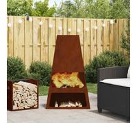 Brasero - 60x35x100 cm - Acier Corten - Marron - Système d'allumage manuel
