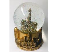 Boule de neige Paris Tour Eiffel - Base résine avec monuments en 3D et globe en verre avec paillettes scintillantes -couleur doré -