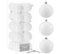Boule de Noel 20 pièces 8 cm Blanc - Plastique incassable, Finition pailletée, Attaches incluses, Boule Sapin de Noel, décoration Sapin élégante pour intérieur, vitrines, hôtels et Restaurants