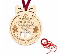 Boule De Noel Personnalisée, Annonce Grossesse Motif Fixe en Bois | decoration noel en bois 12 x 10 x 1 cm, avec 1 rouleau de ruban rouge 22,9 m x 0,6 cm pour sapin et annonce grossesse