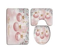 Boule De Noël Roses avec Un Joli Nœud, Un Rêve Tapis De Bain 3Pcs, Tapis WC Antidérapant Housse D'Abattant pour Chambre À Coucher Douche