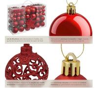 Boule de Noël - TECTAKE - Lot de 86 décorations de Noël rouges à la surface mate brillante ou pailletée - Rouge
