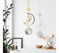 Boule De Soleil Et De Lune En Cristtal, Pendentif Décoratif En Métal, Arc-En-Ciel, Prisme De Phase Lunaire, Pour La Maison Et Le Jardin