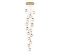 Boule de Verre 12 Lumières Lustre Goutte de Pluie, 220 Cm Hauteur Réglable Longue Lumière E27 Encastré Main Soufflé Globe en Verre Plafonnier Décor Nordique Escalier Lampe Suspendue, Ambre, 15