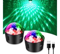 Boule Disco, 2 Pack Mini Lampe de Scène Jeux de Lumière, 7 RGB à Commande Sonore Lumière de fête Projecteur LED Commande Vocale, Lumière Disco pour Fête, Noël, Bar, Club, DJ