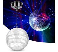 Boule Disco avec Moteur et Lumire Boule Facettes 20CM avec 4 Lumire et 18 LED pour Fte Disco Club DJ Noir et argent PZCC